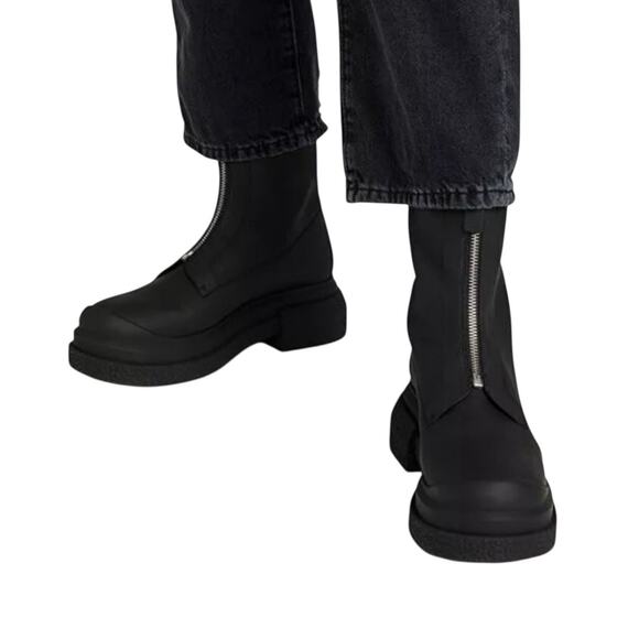 Stuart Weitzman Black Charli Zip Leather Platform Waterproof Boots NEW sz 9 - Picture 1 of 10